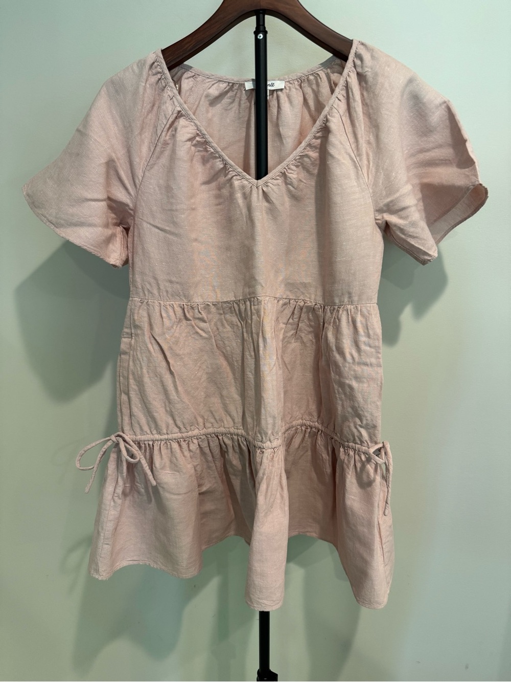 Madewell Women's Rose Pink Gauzey V Neck Boho Dress Short Sleeve Flowy Size S